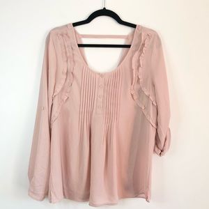 Daniel Rainn Ruffle Tuck Scoop Button 2/3 Sleeve Flowy Peasant Blouse Large